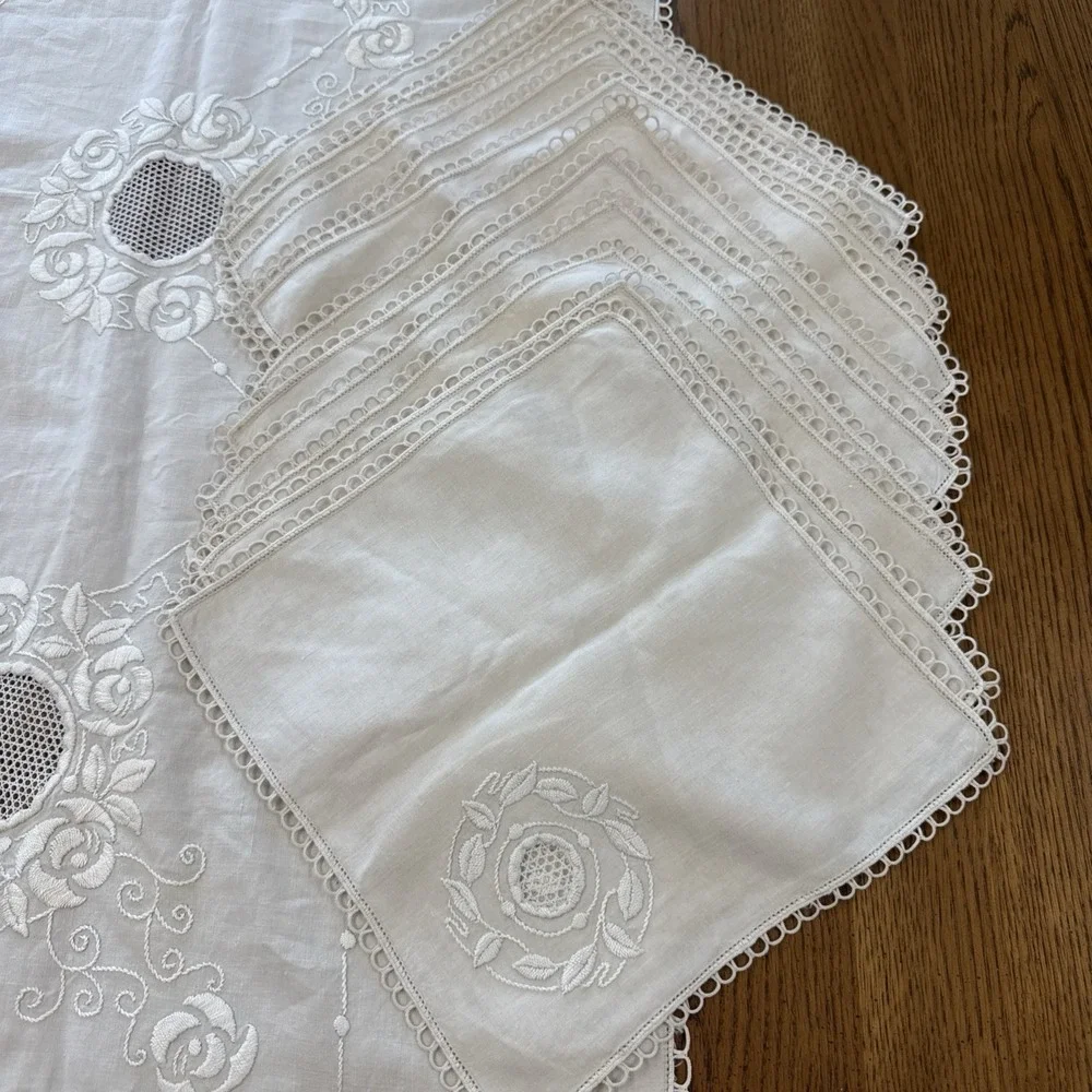 Vtg Linen Tablecloth Square 51